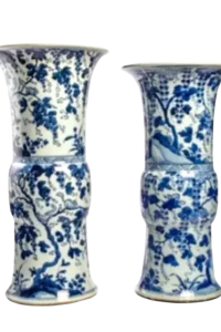 ensemble deux vases art floral bleu et blanc